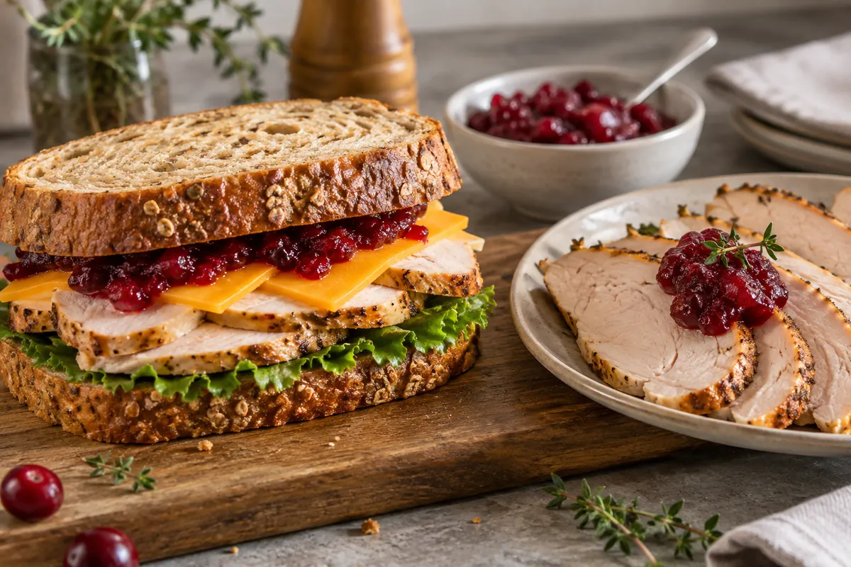 Cranberry relish in turkey sandwich and savory plate