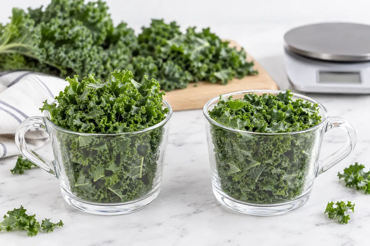 Chopped kale measured with different cup packing