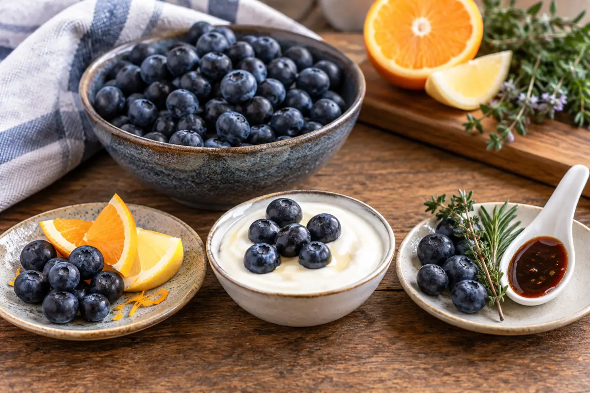 Blueberries with citrus yogurt and herbs.